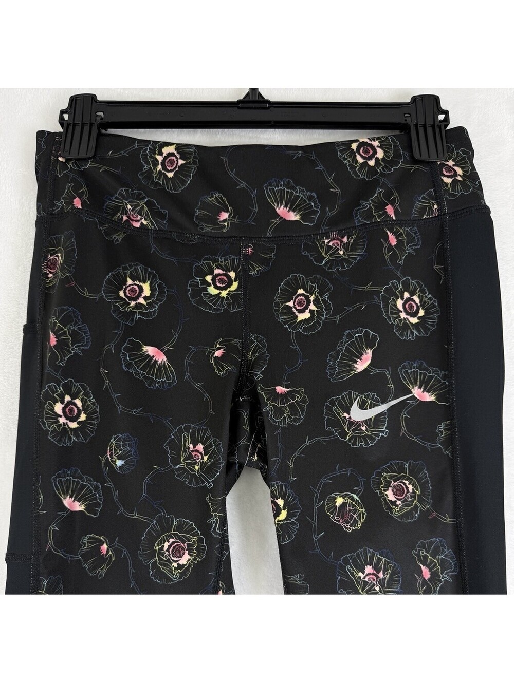 Nike Womens Small Racer Printed Running Tights Black Hibiscus Floral